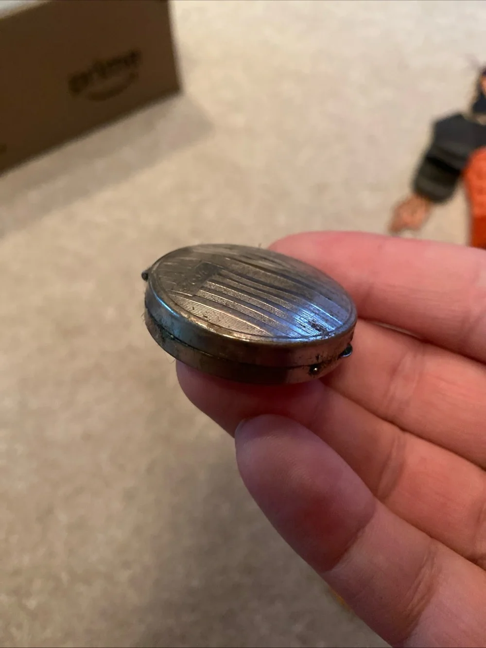 Antique Art Deco Pocket Makeup Case Compact Mirror Striped Engraved Monogrammed